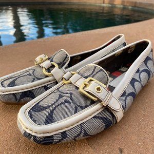 Vintage Blue Cream Coach Flats Gold Buckle Size 6